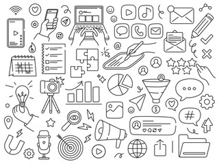 Social media icons set. Suitable for digital marketing and content creation. Vector linear illustrations isolated on a white background.