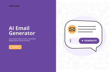 AI technology at work. Assisting with writing emails and generating quick emails and texts. Vector illustration for landing page, banner, or ad.