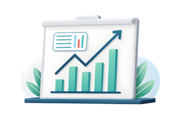 Upward trend data chart illustration representing business success and growth isolated on transparent background