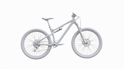 White mountain bike with front suspension and thick tires against white background bicycle