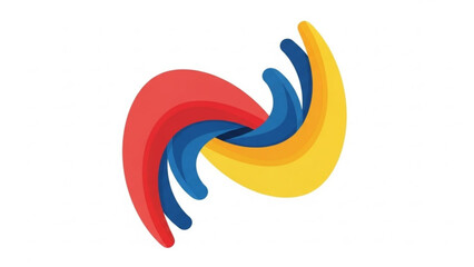 Obraz premium Vibrant colorful swirl graphic illustration with red, blue, and yellow curved shapes on white background, abstract design element for creative projects and modern branding