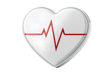 A white heart with a red ekg heartbeat line, symbolizing health and life isolated on transparent background