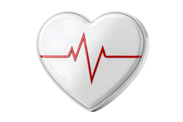 A white heart with a red ekg heartbeat line, symbolizing health and life isolated on transparent background