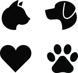 Pet Love Icons Set &ndash; Cat, Dog, Heart and Paw Silhouettes