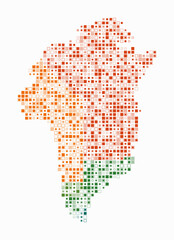 Greenland, shape of the country build of colored cells. Digital style map of the Greenland on white background. Small size square blocks. Beautiful vector illustration.