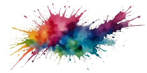 abstract rainbow creative horizontal banner from paint splashes. Bright colorful watercolor splash splatter stain brush strokes on white background. Modern vibrant aquarelle spot. Rainbow trendy