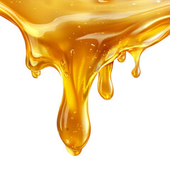 Golden Viscous Liquid Dripping on White Background