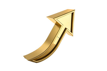 A shiny gold arrow pointing upward and right, representing growth and success isolated on transparent background