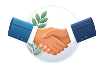 A professional business handshake illustration representing partnership and environmental deal isolated on transparent background
