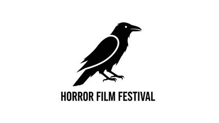 Obraz premium Black raven silhouette logo for horror film festival, spooky event symbol