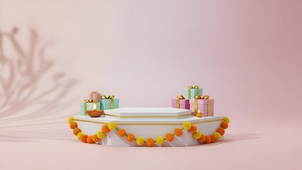 Colorful decorative plate with ornaments and garland