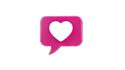 3D Pink Speech Bubble with Heart Shape on transparent background