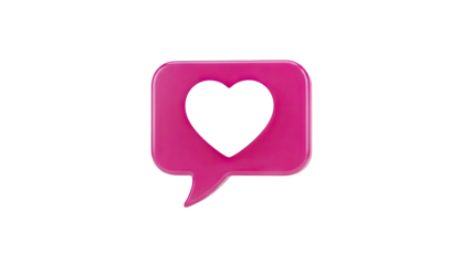 3D Pink Speech Bubble with Heart Shape on transparent background