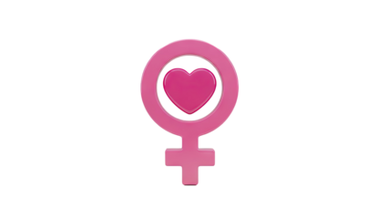 3D Pink Venus Symbol with Heart Inside on transparent background
