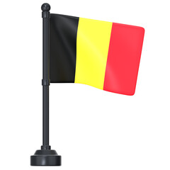 The Belgium flag on a black steel pole 3D Icon Illustration. Low Poly Style.