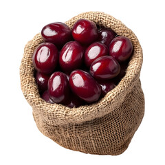 Burlap Sack Filled with Glossy Red Olives