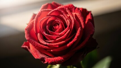 Macro Close up of a Red Rose with Water Droplets