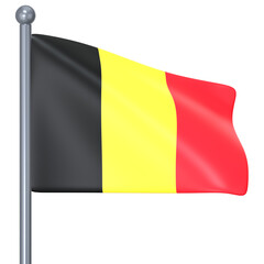 The Belgium flag on a simple gray stand pole 3D Icon Illustration. Low Poly Style.