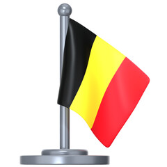The Belgium flag on a shiny metal stand 3D Icon Illustration. Low Poly Style.