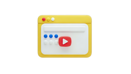 3D YouTube Play Button and Browser Window on transparent background