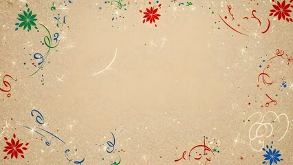 Vibrant floral border on beige background with colorful flowers