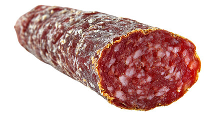 Freshly cut slices of Italian-style dry salami transparent png background. Ai generated