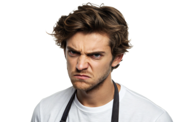 A young man showing discomfort. Irritation. Distrust. Stress. Bullying. Mental health. Fighting.