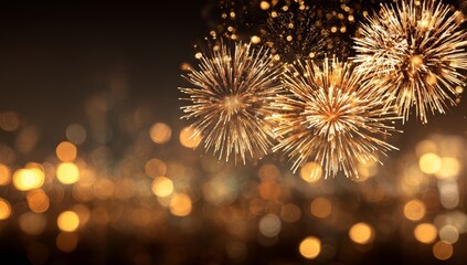 Fireworks Display Bright Golden Explosions in Night Sky Celebratory Atmosphere