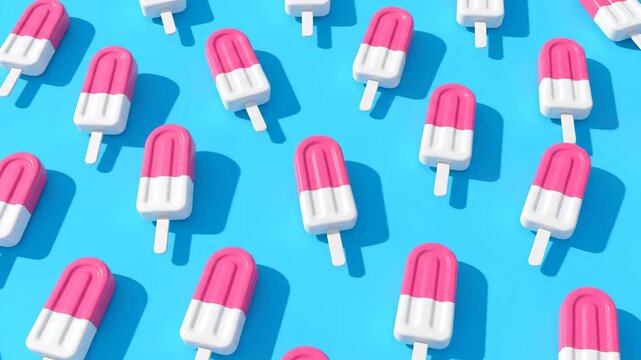 Summer popsicle pattern with pink and white colors on blue background