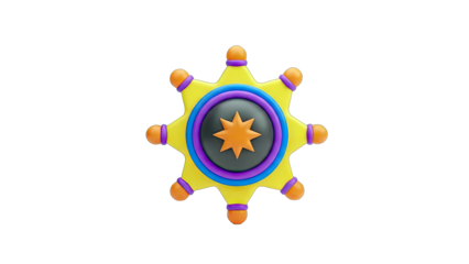 3D cartoon sheriff star badge on transparent background
