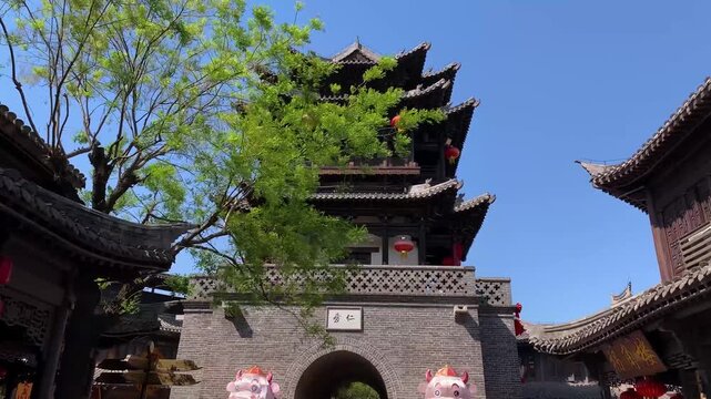 Traditional Chinese Pagoda Tower in Taierzhuang Ancient Town Shandong China Historic Architecture
