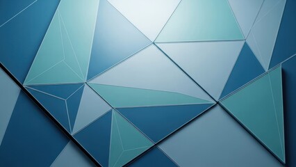 A geometric pattern with blue and green triangles on a blue background.