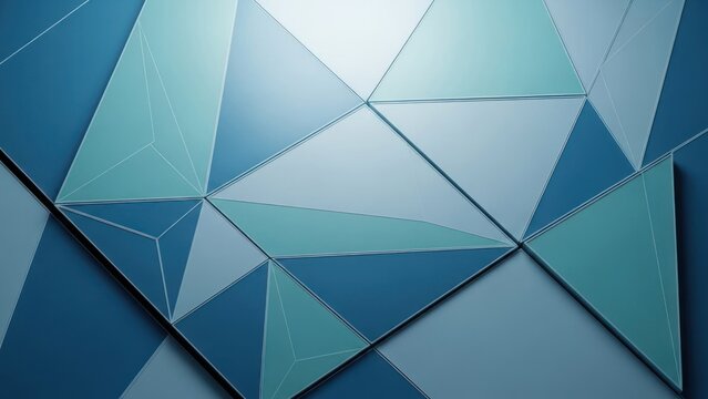 A geometric pattern with blue and green triangles on a blue background. - Powered by Adobe