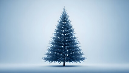 Serene blue Christmas tree in snowy landscape with soft gradient background
