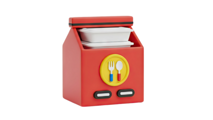 3D Cute food delivery box with utensils icon on transparent background