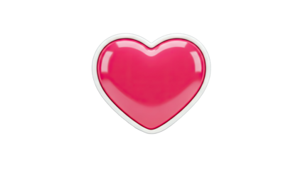 3D Glossy Pink Heart Icon with White Outline on transparent background