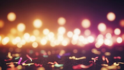 A festive, colorful confetti shower against a dark background.
