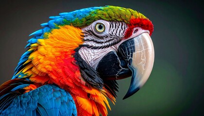 Close-Up Portrait of a Vibrant Multi-Colored Macaw Parrot with Bright Plumage