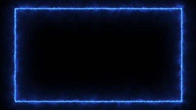 neon light energy frame with smoke effect. blue burning fire edge loop for video editing. abstract blue electric energy frame on black background. glowing neon blue fire border overlay.