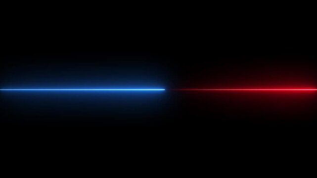 sci-fi scanning line or horizon concept. glowing police light abstract background. abstract red and blue glowing neon line on black. futuristic laser beam light effect animation. 