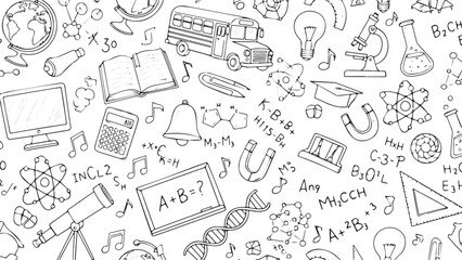 Educational Science and Math School Supplies Doodle Pattern.
