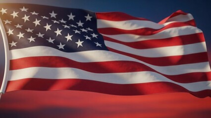Obraz premium American flag waving against a gradient sky usa flag