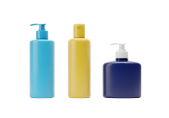 Three colorful soap dispensers Isolated on transparent background