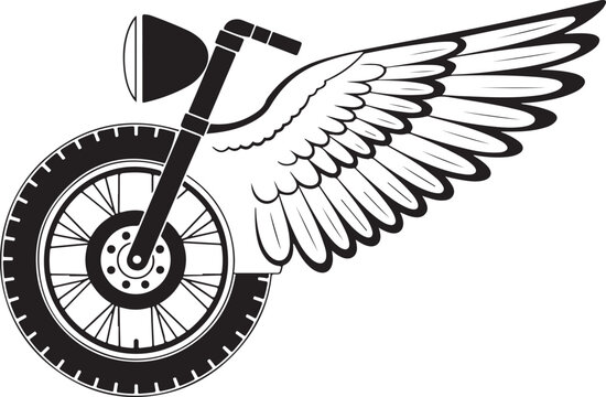 Winged motorcycle front view isolated on transparent background, retro style