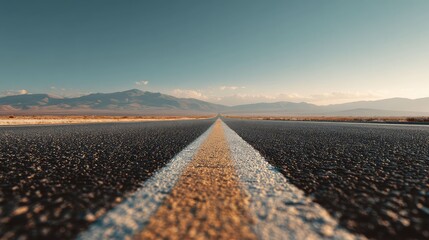 a road leading towards mountains. the road appears to be a dirt or gravel path with a yellow center line