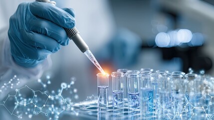 a laboratory setting with a scientist focused on their work. they are examining samples under a microscope, wearing gloves and a white coat for sterility