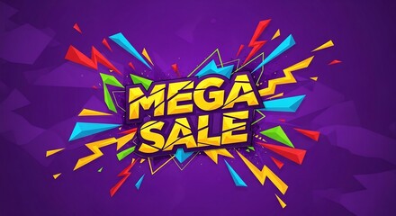 Mega Sale promotional banner background with colorful abstract geometric explosion design