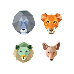Low Poly Wild Animal Head Portrait Vector Illustration Set
