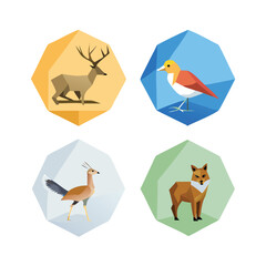 Low Poly Animal Hexagon Icon Vector Illustration Set