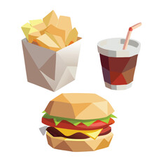 Low Poly Fast Food Vector Illustration with Burger and Fries